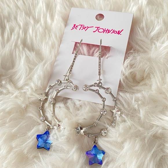 BETSEY JOHNSON Faux Stone Celestial Moon Dangle Earrings NWT - Picture 5 of 9